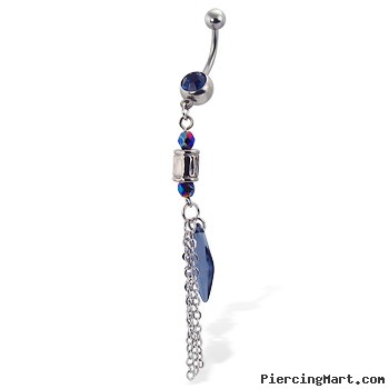 Jeweled belly button ring with a dangle