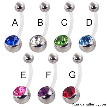 Bioplast jeweled belly button ring with steel balls