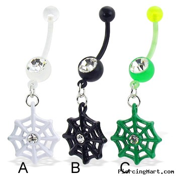 Bioplast belly button ring with dangling web