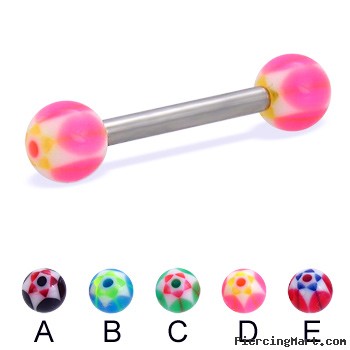 Straight barbell with acrylic star balls, 12 ga