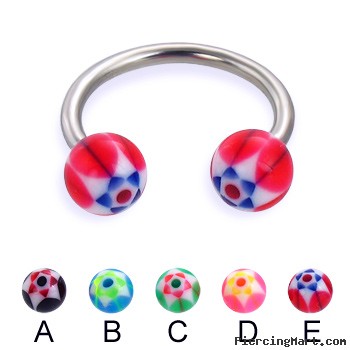Circular barbell with acrylic star balls, 14 ga