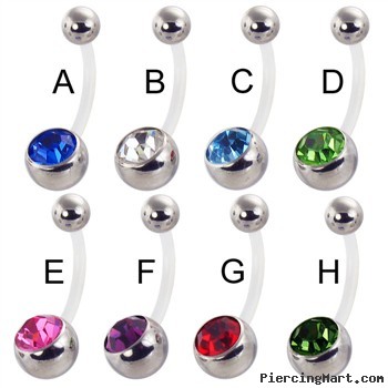 Bioplast double jeweled  belly button ring with steel balls
