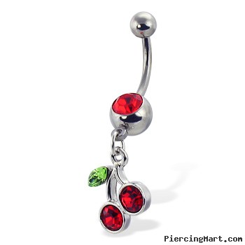 Belly Button Ring With Jeweled Cherry