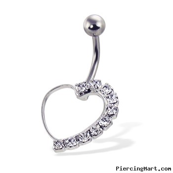 Half-jeweled hollow heart belly button ring