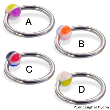 Captive bead ring with multicolor 4-section ball, 14 ga