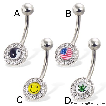 Jeweled logo belly button ring