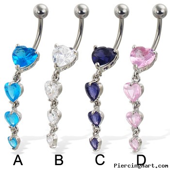 Dangling hearts belly button ring