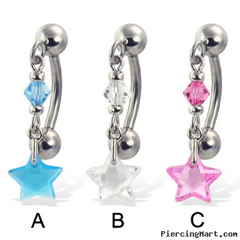 Reversed belly button ring with dangling star-shaped stone