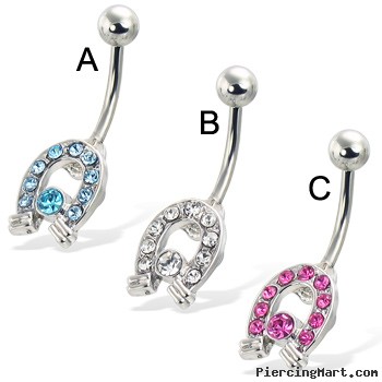 Jeweled horseshoe belly button ring