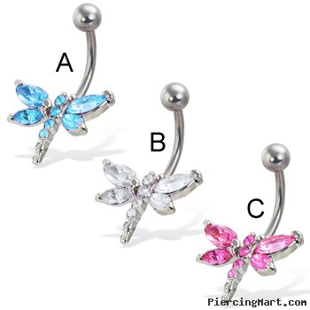 Jeweled dragonfly belly button ring