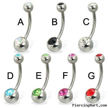 Double jeweled belly button ring, 16 ga