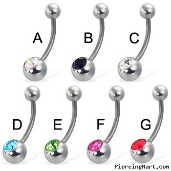 Jeweled belly button ring, 16 ga