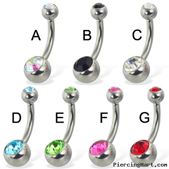 Double jeweled navel ring, 12 ga