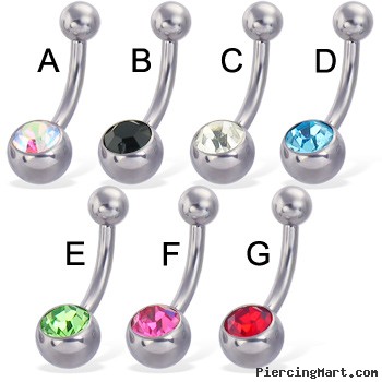 Jeweled belly button ring, 12 ga