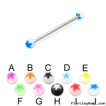 Long barbell (industrial barbell) with acrylic flower balls, 12 ga