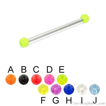 Long barbell (industrial barbell) with glitter balls, 12 ga