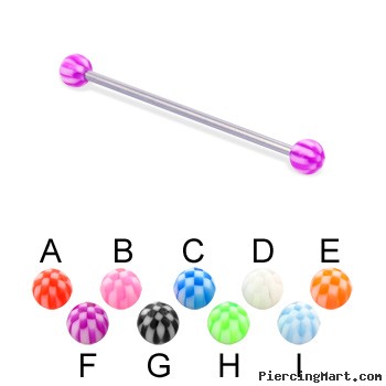 Long barbell (industrial barbell) with checkered balls, 14 ga