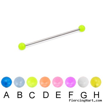 Long barbell (industrial barbell) with glow-in-the-dark balls, 16 ga