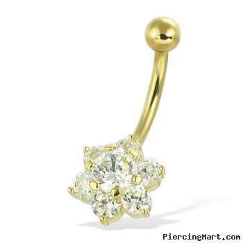 14K Gold Jeweled Flower Navel Ring