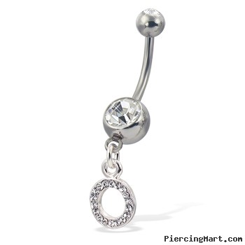 Initial belly button ring, letter O