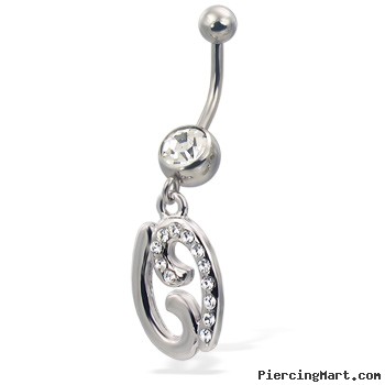 Jeweled zodiac belly button ring, Cancer