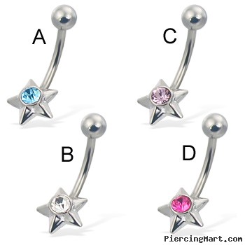 Jeweled small star belly button ring