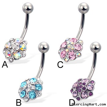 Jeweled flower belly button ring