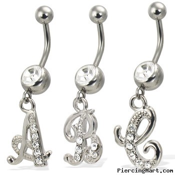 Cursive initial belly button ring