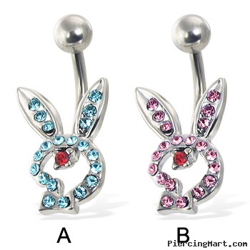 Hollow jeweled playboy bunny belly button ring