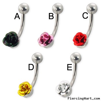 Navel ring with small metal rose