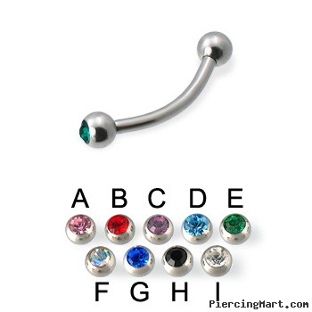 Double Jeweled Curved Barbell Eyebrow Ring, 16 Ga