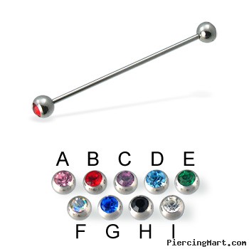 Long Barbell (Industrial Barbell) with Jeweled Balls, 16 Ga