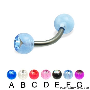 Single Acrylic Jeweled Ball Titanium Curved Barbell, 14 Ga