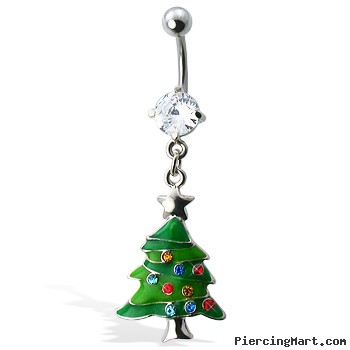 Green Christmas Tree Belly Button Ring