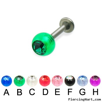 Titanium labret with acrylic jeweled ball, 14 ga