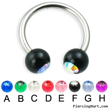 Titanium circular barbell with acrylic jeweled balls, 14 ga