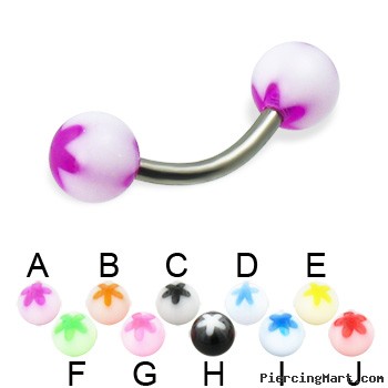 Titanium curved barbell with acrylic flower balls, 14 ga