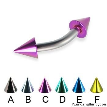 Colored cone curved barbell, 12 ga