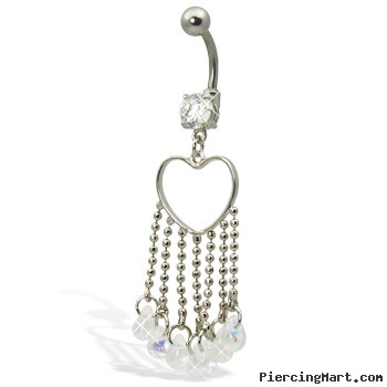 Belly button ring with heart and dangles