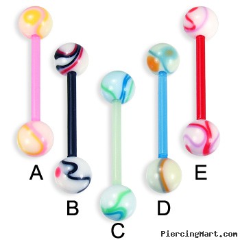 Multicolor marble bioplast tongue ring, 14 ga