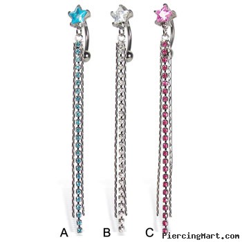 Reversed belly button ring with star and three long dangles