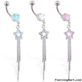 Dangling jeweled star belly button ring