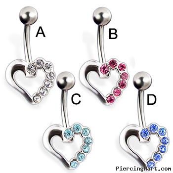 Jeweled heart belly button ring