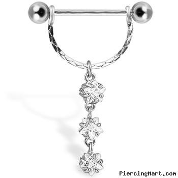 Nipple Ring with Three Dangling Stars, 14 Ga