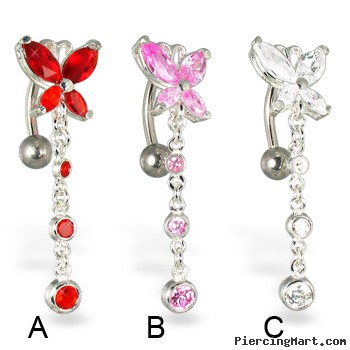 Butterfly with dangle reversed belly button rings