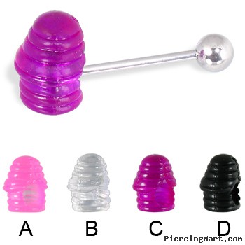 Ribbed penis tongue ring, 12, 14, or 16 ga