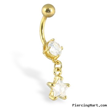 Gold Tone Belly Button Ring with Dangling Star