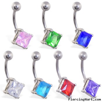 Belly button ring with diamond shaped gem