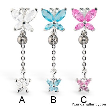 Butterfly reversed belly button ring