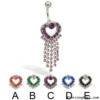 Hinged heart with dangles belly button ring